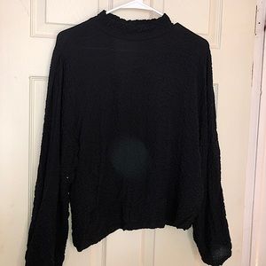 Zara Black Ling Sleeve Scrunched Business Casual Blouse (L)